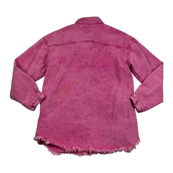 Distressed Pink Acid Wash Raw Hem Cotton Shacket Women's Size Small - Picture 3 of 6
